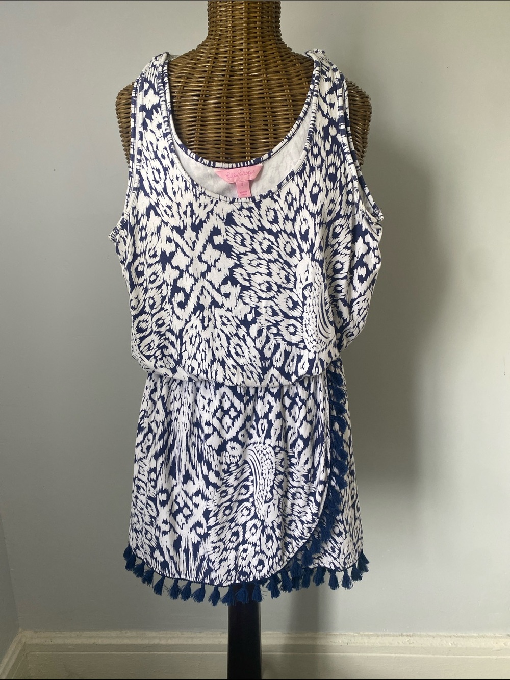 Lilly Pulitzer Navy & White Printed Tank Dress with Tassel Trim